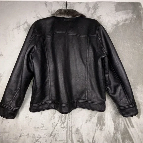 Calvin Klein Bomber Jacket Black Faux Leather Faux Fur Lined Men's Size XL - Picture 7 of 13